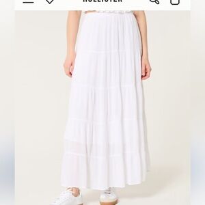 White Hollister tiered long white maxi skirt